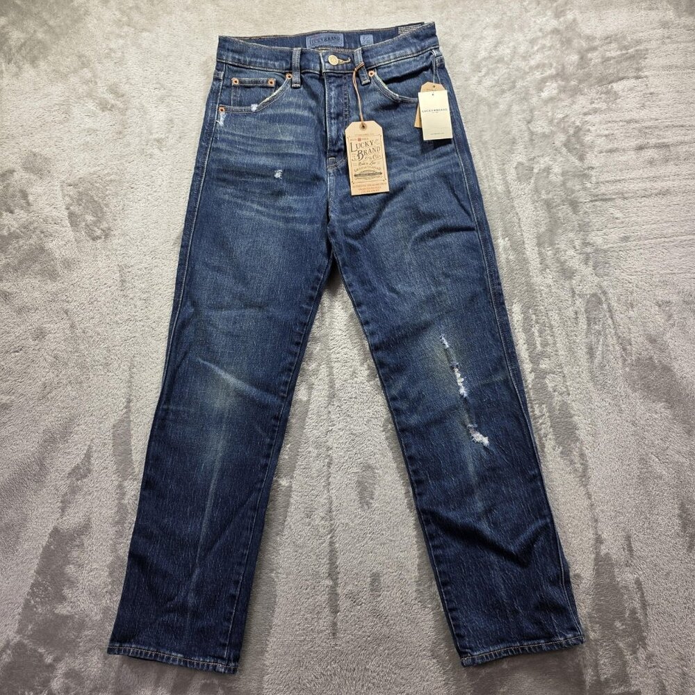 Lucky Brand Jeans Womens 4 27 Blue Authentic Straight Crop Mid Rise Distressed